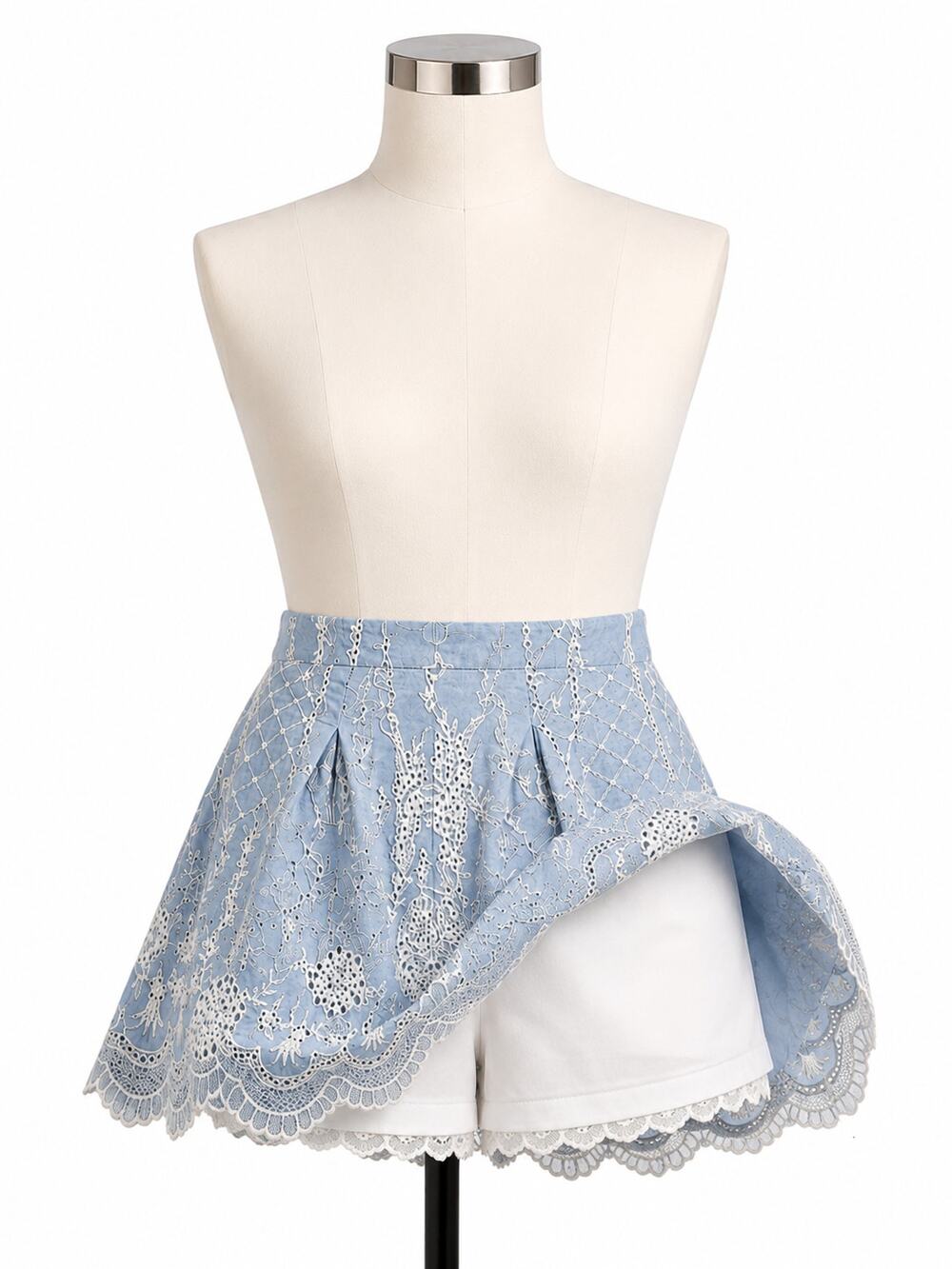 Yumi Kim Rosebud Blue Embroidered Lace Skort - Scalloped Hem - Size XS